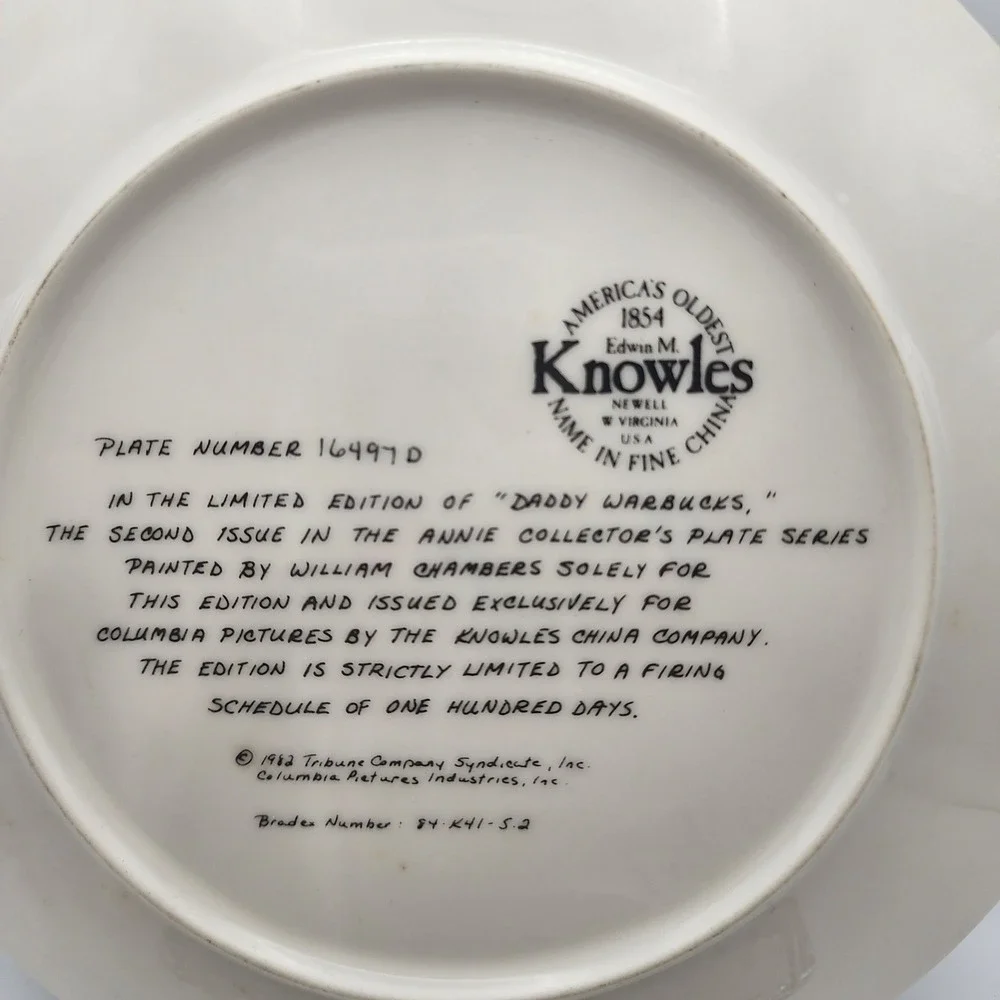 Knowles Daddy Warbucks Annie Collector Plate William Chambers 1982 Limited Ed